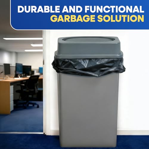 Image of PLASTIC PRINCE 23 Gallon Slim Trash Can with Swing Lid Commercial Gray Rectangular Garbage Can with Drop Shot Lid Waste Bin with Double Flip Top for Restaurant Home Kitchen Office 6 Pack