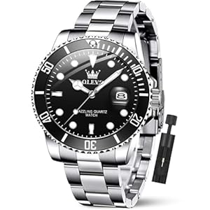 Olevs Watches for Men Big Face Stainless Steel Dress Classic Mens Watches Easy Read Casual Luxury Adjusting Men Watch Waterproof Analog Quartz Mens Watch with Day Date