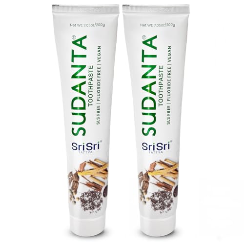 Sri Sri Tattva Sudanta Original Toothpaste - All Natural, Fluoride Free Tooth Paste with Cloves, Cinnamon, Bakul & More - 200g (Pack of 2), for Kids and Adults