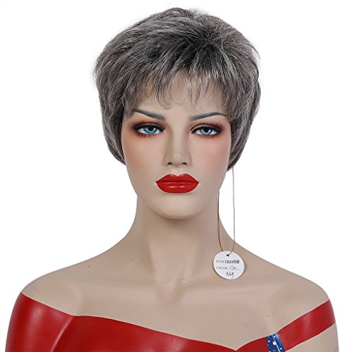 Ladies wigsWestern Lady's Short Sugared Charcoal with Grey Straight Hair Wig ST52