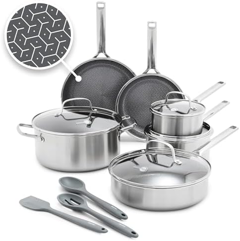 GreenPan Hybrid 13 Piece Nonstick Stainless Steel Cookware Set, A...