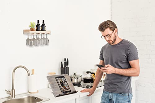 Cookbook Stand, Book Holder, Wood Book Display Stand With Adjustable Height Settings And Page Clips, Hands Free,13.5" X 9.5", Rustic Ash #TOP4