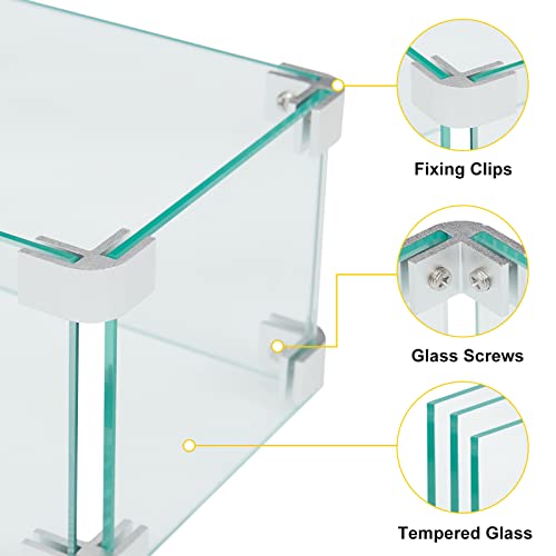 Kinsunny 14.5 Inch Square Fire Pit Wind Guard For 30 Inch Fire Table And 12 Inch Drop-In Fire Pit Burner Pans, Clear Tempered Glass, 5Mm Thick, Propane, Gas, Patio Heaters #TOP2