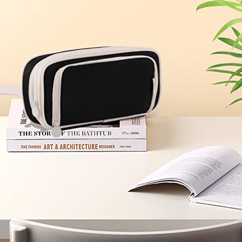 Image of iSuperb Big Capacity Pencil Case Large Pencil Pouch Portable Pen Bag with 2 Compartments Black Pen Organizer for School Teen Boys Girls Men Women