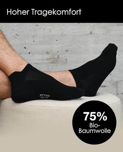 NYME Premium Skarpety do Sneakersów Męsko-Damskie 6-10 Par - Bio-Bawełna, Oddychające Skarpety Sportowe i Krótkie - Skarpety w Kolorze Czarnym i Białym - 4 Rozmiary (35-50), 47-50 EU