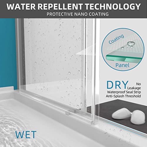 Getpro Shower Door 69-72"W X 79"H Brushed Nickel Frameless 3/8 Inch Tempered Glass Shower Doors Double Sliding With Upgraded Soft Closing And Anti-Jumping System Width Adjustable #TOP5