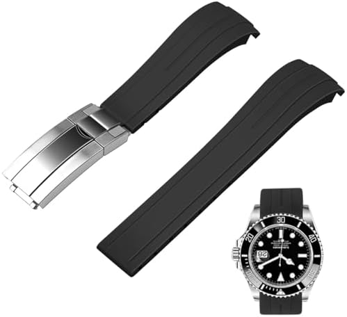 Juntan 20mm 22mm Curved End Rubber Watch Band, Tapered Silicone Curved Replacement Watch Strap for Men Women with Classic Diving Buckle
