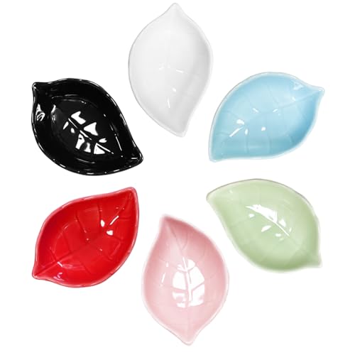 Image of Pirhosigma 6 Colors Snack Porcelain Dish Bowls Ceramic Leaf Shaped Sugar Fruit Mixing Candy Servers Soy Sauce Dip Dipping Bowls 2.01 oz for Dinner Baking BBQ and Cooking