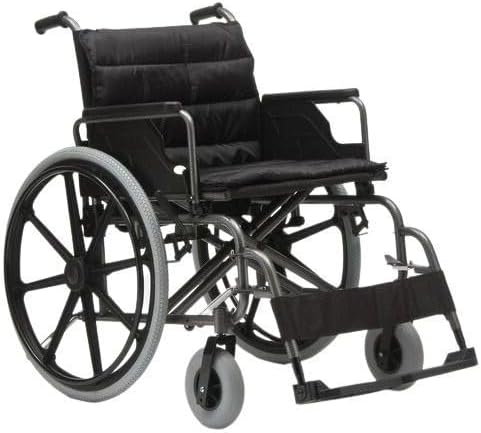 Deluxe Heavy Duty Foldable Wheelchair, 51cm Wide Seat, Flip-Up Armrests, Detachable Footrests, 125kg Max Load, Black