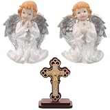 Cabilock Figur aus Kunstharz mit Holzkreuz, Kleine Schutzengel Figuren