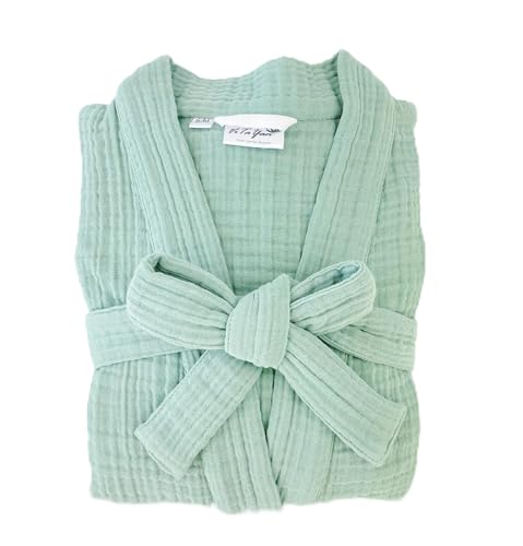 ViTaYan Cloud Cotton Robe Unisex Women’s Men’s Kimono Bathrobe Turkish 100% Cotton Soft Dressing Gown (US, Alpha, Medium, Large, Regular, Regular, Eucalyptus)