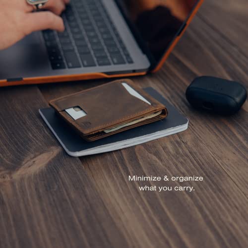 Andar The Apollo Leather Slim RFID Blocking Minimalist Bifold Wallet with Money Clip and ID Slot made of Full Grain Leather Elastic Pull Tab (Saddle Brown)4
