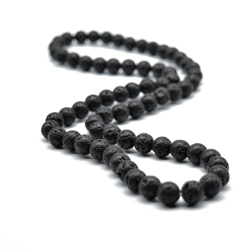 KIKILA 8MM Natural Tiger Eye Lava Stone Beaded Choker Necklace Genuine Gemstone Anxiety Stretch Necklace For Men (Lava Stone)