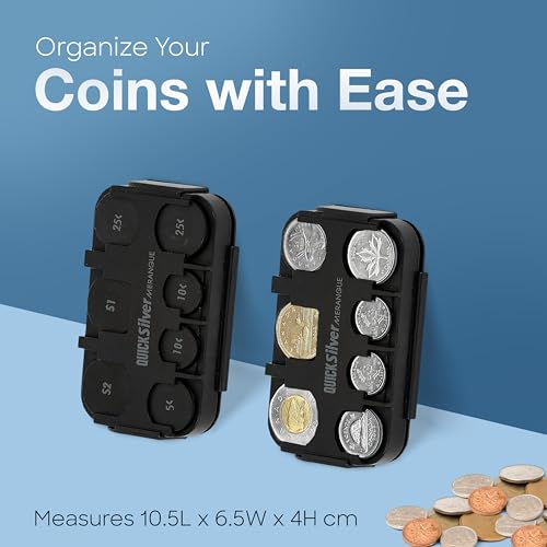 Merangue Quick Silver Coin Dispenser, Coin Holder for Canadian Coins, Car Accessories for Clutter-Free Storage, Alternative to Coin Purse for Automotive Vehicles, Pockets, or Purses, Black