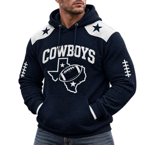 Mens Game Day Hoodie Cow Boys Retro Football Loose Long Sleeve Sweatshirts - image 2