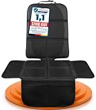 LIONSTRONG® Kindersitzunterlage Autositzschoner [ISOFIX GEEIGNET] - wasserabweisender Polyester Stoff schwarz - Sitzschutz Sitzschoner Auto Kindersitz - universell kompatibel (Schwarz)