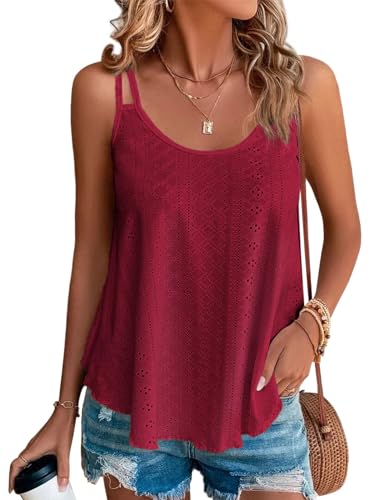 Tanktopp damer sommar topp sexig ärmlös t-shirt ny spaghetti cami toppar sommarmode skjorta rund hals blusar basic toppar, röd, XL