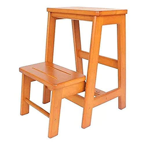 Taburete escalera plegable de madera maciza con 2 peldaños para el hogar 2