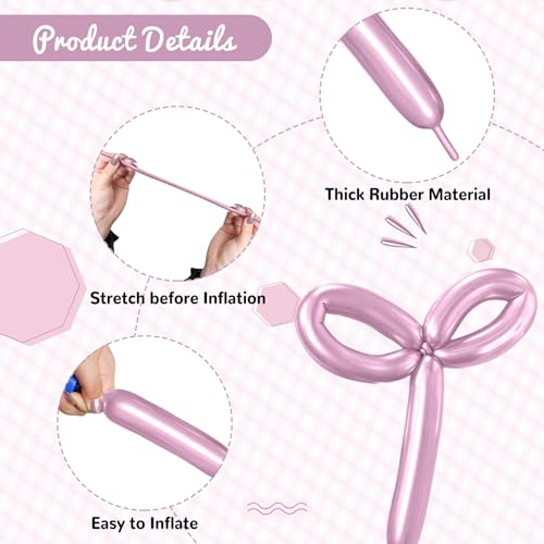 Image of 100Pcs Metallic 260 Balloons, Pink Chrome Long Balloon for Animals, 260 Art Ballon for Twisting, Skinny Modeling Supplies for Birthday Party Wedding Festival Decorations. Metallic Pink