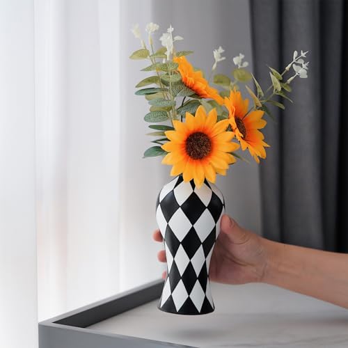 Vase d'intérieur en résine imperméable décoratif noir et blanc - 7