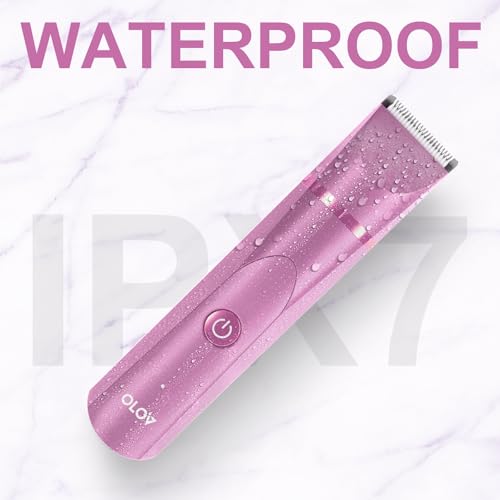 Image of OLOV Electric Body Hair Trimmer - Groin Trimmer for Men - Bikini Trimmer Women - Wet /Dry Shaver Groomer, Replaceable Ceramic Blade Heads, USB Recharge Dock, Waterproof Hygiene Razor, Pink
