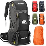 Kugooyi 50L Wanderrucksack mit Regenschutz Wasserdicht Leichtes Camping Outdoor Sport Trekking Klettern Skifahren Reisetasche (Schwarz)