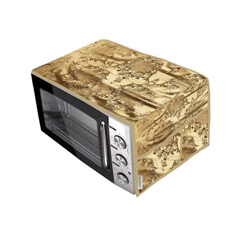 Image of PVC Waterproof 2-Layered Microwave Oven Top Cover With 4 Utility Pockets Suitable for Upto 30 Liter (Color- Golden, Size-36x14 Inches)