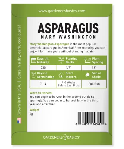 Asparagus Seeds For Planting - Mary Washington Non-Gmo Perennial Vegetable Variety- 2 Grams Seeds Great For Spring And Early Summer Gardens By Gardeners Basics #TOP1