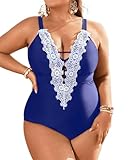 Daci Royal Blue Plus Size One Piece Swimsuits for Women Plunging Sexy Bathing Suit Tummy Control Lace Up Swimwear L