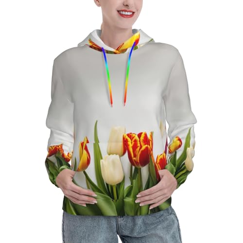 Sweat à capuche tulipes colorées pour femme avec poche kangourou style d'automne