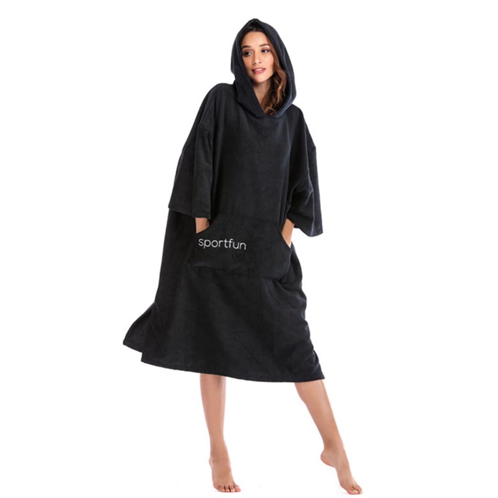 Ręczniki Zmieniający Szlafrok Z Mikrofibry Surf Poncho Z Kapturem Do Pływania Na Plaży Home Quick Dry Towel Wetsuit Poręczny (Color : Black, Size : One size)
