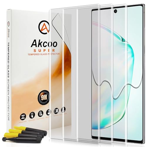 [3 Pack]Galaxy Note 10 Plus Screen Protector,Akcoo Full Adhesive 3D Curved Tempered Glass film[Fingerprint Unlock Compatible][Case Friendly][Touch sensitive]for Samsung Galaxy Note 10 + 5G 6.8 Inch