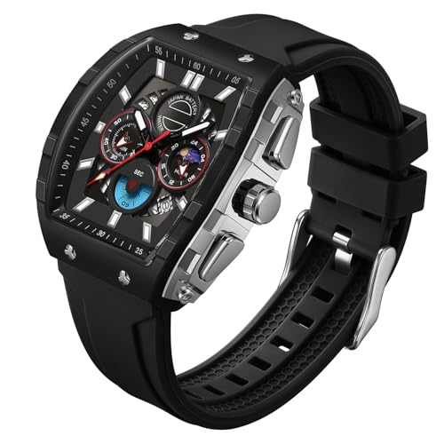 Image of findtime Men Watch Chronograph Analogue Sport Waterproof Running Stopwatch Tonneau Watches for Men Luminous Moon Phase Display Quartz Wrist Watch