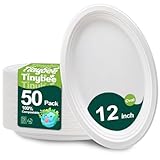 Tinybee 100% Compostable Oval Paper Plates 12 Inch [50-Pack] Heavy Duty Large Paper Plates, Biodegradable Bagasse Platters, Eco-Friendly Dinner Plate for BBQ/Picnic/Party (BPI Certified,Microwaveable)