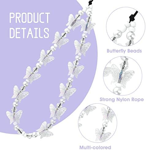 TIESOME Beaded Phone Charm Wrist Strap, Beaded Phone Lanyard Wrist Strap Handmade Phone Chain Phone Strap Phone Keychain ID Card Holder Wristlet String for Women Phone Bracelet Lanyard (White)