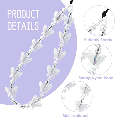 Tiesome Beaded Phone Lanyard Wrist Strap Charms, Phone Charms Colorful Beaded Butterfly Mobile Phone Keychain Handmade Charms Keychain For Women Girls (White) #TOP2