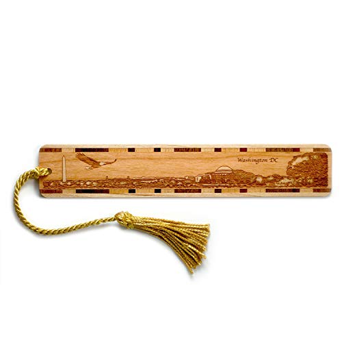 Washington DC Wooden Bookmark | Engraved Capitol Skyline Art with Soaring Eagle | Handmade Keepsake Gift with Copper Tassel | Made in the USA