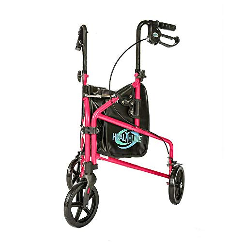 Rollator Walker Aluminum 3 Wheel For Seniors, Foldable Lightweight Three Wheel Walker Traveler Mobility Rollator 3 Wheels Walker With Basket Tray, Pouch, Brakes, Narrow Walker For Small Spaces (Red) #TOP2