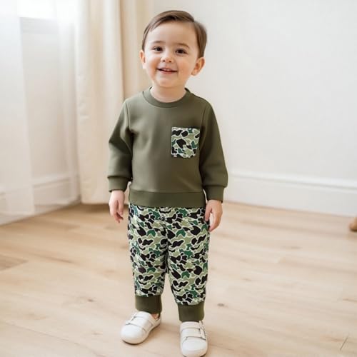 Toddler Baby Boy Fall Winter Clothes Retro Embroidery Duck Hunting Sweatshirt Pullover Camo Pants Outfits3