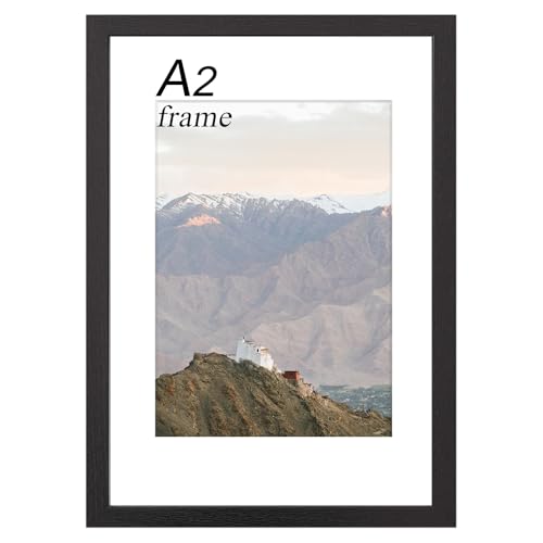 RUN HELIX A2 Frame- 42x59.4 cm Solid Wood A2 Picture Frame A2 Black Frame with Plexiglass A2 Frames for Wall Mount Picture Frames for Family Display Pictures Wall Gallery Photo Frames(Black)