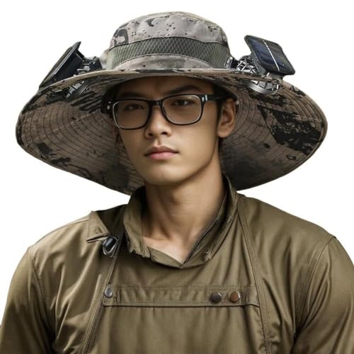 Chapeau de pêcheur contre la chaleur avec ventilateur solaire double et bord large