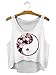 Women Fashion Chinese Symbol with Flower Print White Sleeveless Crop Top