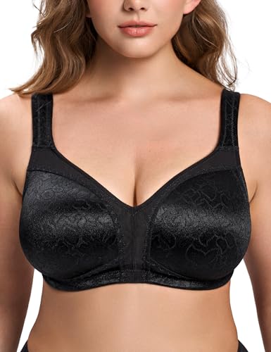 Wingslove Women’s Minimizer Bra Wireless Full Coverage Non-Padded Plus Size No Underwire Everyday Comfort(Black,38C)