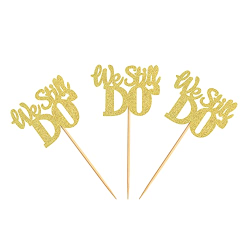 Unimall Pack Of 24 Gold Glitter We Still Do Cupcake Toppers Happy Anniversary Sign - Wedding Anniversary 1St 10Th 20Th 30Th 40Th 50Th Party Decoration Supplies #TOP1