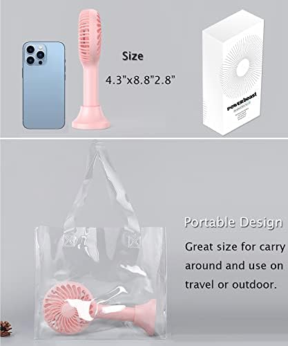 Handheld Fan, Portable Hand Fan with USB Rechargeable Battery, 4 Speed Mini Hand Held Fan with Base, 3-10 Hours Operated Travel Small Fan Personal Desk Fan for Women Kids Outdoor Makeup Eyelash (Pink)
