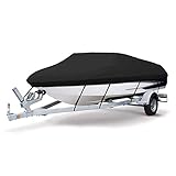 MOTOOS 20-22Ft Heavy Duty Boat Cover 600D Oxford Fabric Waterproof Trailerable Fishing Ski Runabout Protector with Carrying Bag V-hull 94' Beam Black