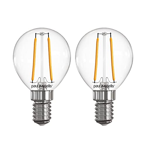 paul russells LED Filament Golf Ball Light Small Edison Screw E14, 25w Equivalent Replacement 2.5W 250LM Mini Globe G45 LED Bulbs, 2700K Warm White, Energy Saving Chandelier Lightbulbs, Pack of 2