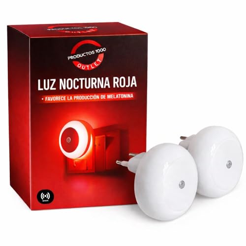 OUTLET PRODUCTOS 1000 [Pack de 2] Luz Roja Nocturna Melatonina, Lámpara Luz Roja Nocturna con enchufe Tipo C– Luz Nocturna Infantil y Bebé, Bajo Consumo, Ideal para Dormitorio, Pasillo y Baño