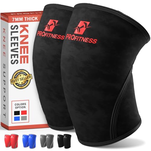 ProFitness 7MM Knee Sleeves (Small, Black/Red)