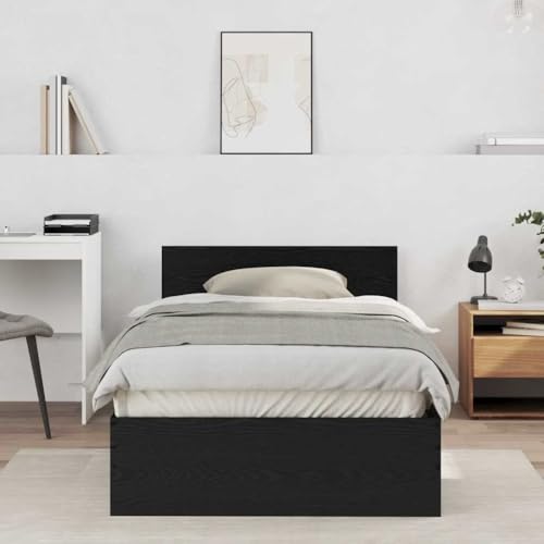 vidaXL Bettgestell Schwarz Eichen-Optik 100 x 200 cm Holzwerkstoff, Moderner Bettgestell, rechteckig, platzsparend, schicker Kopfteil, solides Schlafzimmer-Möbel
